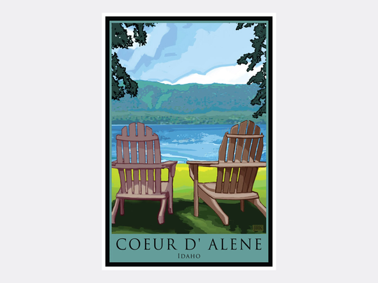 Coeur D' Alene Idaho Adirondack Chairs Lake Giclee Art Print Poster From Alla Prima Painting By Artist Joanne Kollman