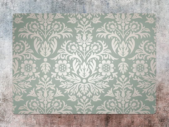 Damask Floral Chair Mat, Mint Splat White Vinyl Floor Folk Protective Pad, Office Room Rug, Housewarming Gift