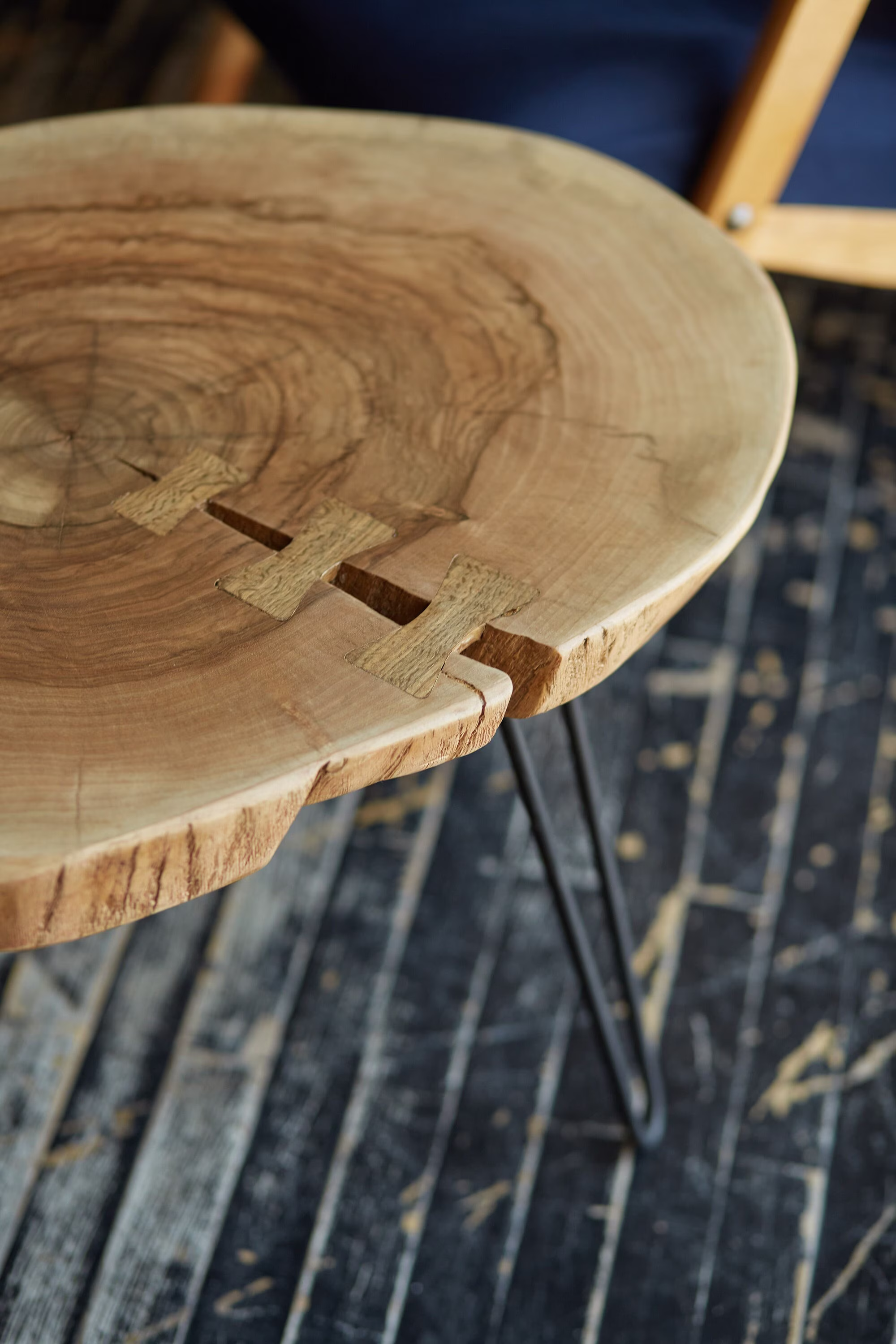 Large Coffee Table, Round Unique Wood Slab Walnut Rustic End Table Mid-Century Table