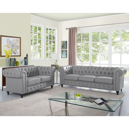 Emery Chesterfield Love Seat & Sofa with Rolled Arms