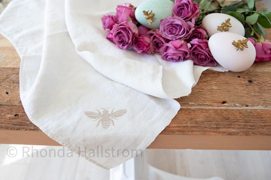 Vintage Linen Table Centerpiece|Embroidered Linen|Shabby Chic|Wedding Decor|Farmhouse Decor|Vintage