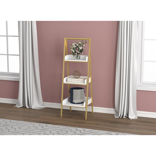 Wall Shelf 49H White 3 Tier With Borders Gold Metal - 15.35' x 16.93' x 48.62'