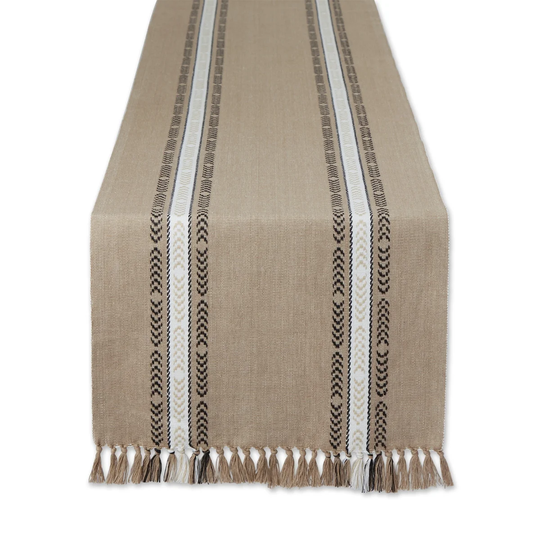 72" Brown Striped Fringe Ribbed Table Runner