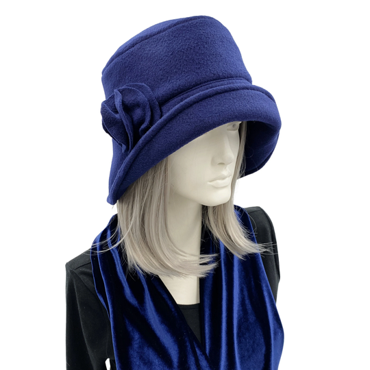 Cloche Hat, Winter Hat Women, Chemo Headwear, Navy Blue Fleece Or Choose Your Color, Handmade, Made in Usa