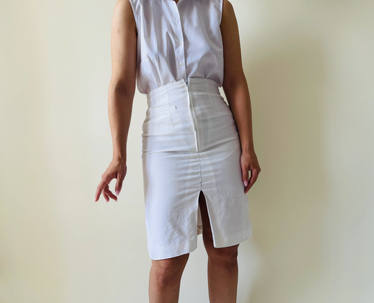 Vintage White Linen Pencil Skirt
