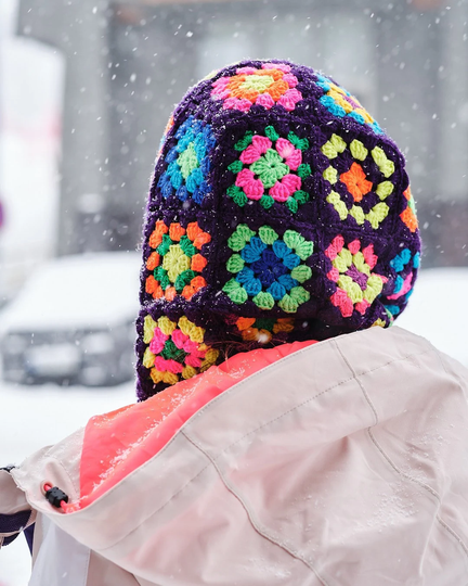 Colorful Balaclava, Crochet Bright Colorful Purple Balaclava, Granny Squarebalaclava, Neon Hoodie, Neck Warmer