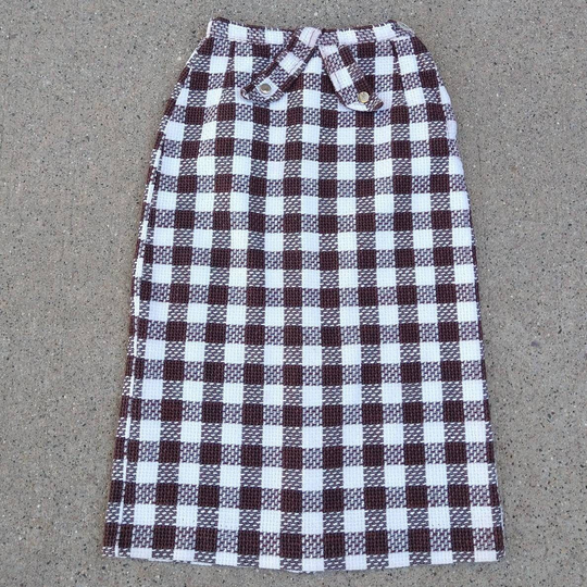 Brown Plaid Pencil Skirt 1950's Xxs | F9