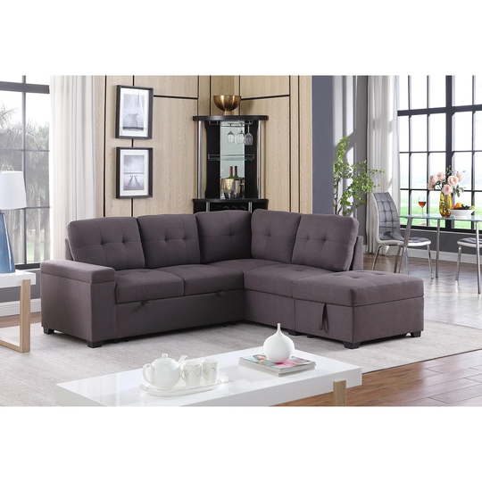 Woven Fabric Sleeper Sofa with Storage Ottoman and Storage Arm