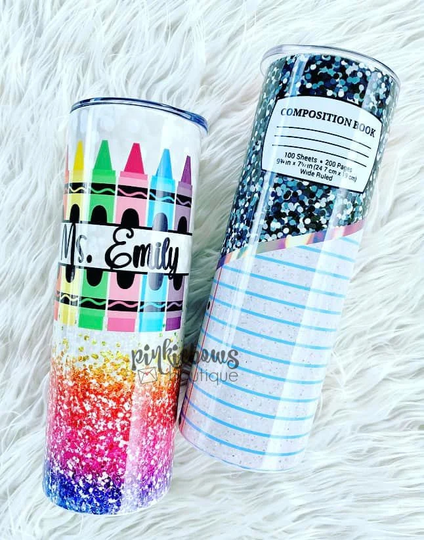 Teacher/Pencil/Leopard/Glitter/Sublimated Tumbler/Custom Tumbler/Coffee Tumbler