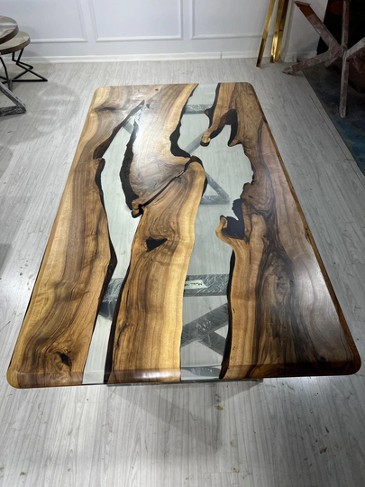Walnut Dining Table, Epoxy Resin Custom 78" X 40" Clear River Order For Monica
