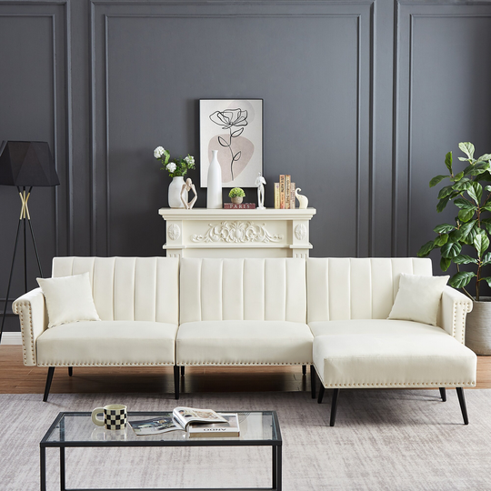 Velvet profile sofa bed with high-density sponge cushion and wooden frame