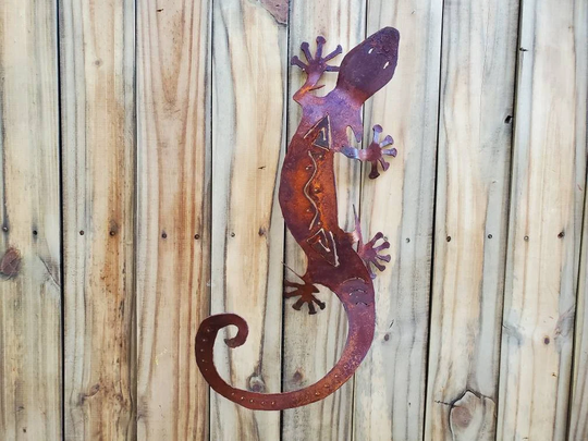 Metal Lizard Gecko/Wall Art Handmade Metal Garden Large 18 Inches With Posable Legs Sonoran Desert Southwest Yard