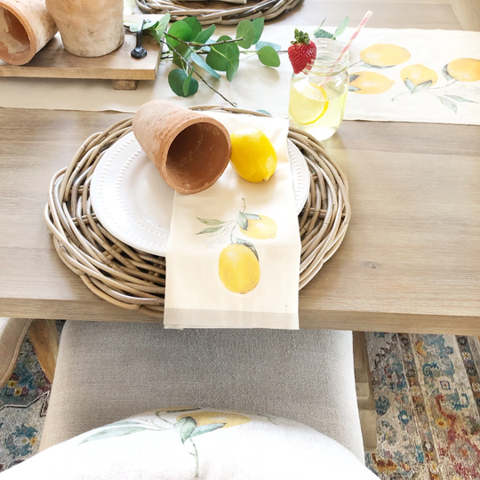 Spring Table Napkins - Lemons Napkin Set Easter Farmhouse Place Setting Cotton