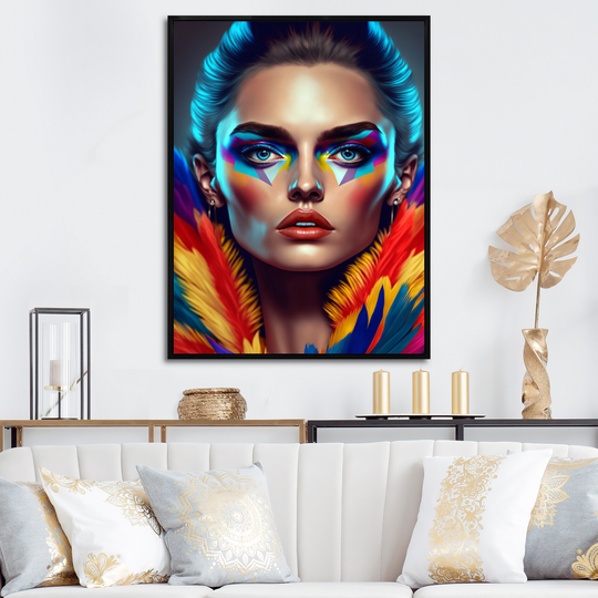 Designart 'Colorful Sensual Woman In Fur Coat III' Contemporary Glam Framed Canvas Art Print