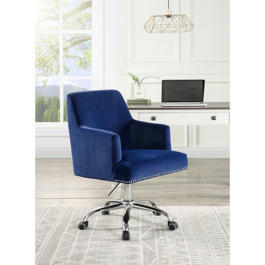 Modern Velvet Office Chair with Chrome Finish, Blue