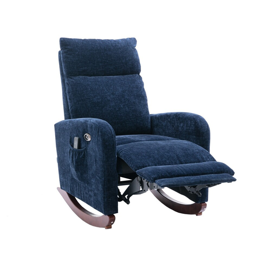 Modern Comfortable Navy Rocking Chair with 8 Massaging Modes - 25.59'' x 38.18'' x 38.58''