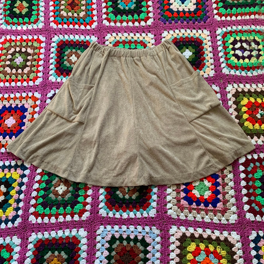 Beige Terrycloth Skort With Pockets - 70S 80S Beach Coverup Swimwear Size Small To Medium