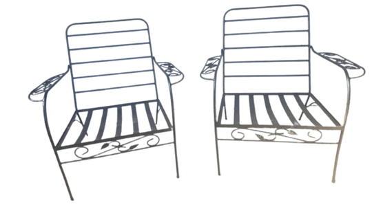 Vintage Mid-Century Russell Woodard Salterini Wrought Iron Chairs - A Pair