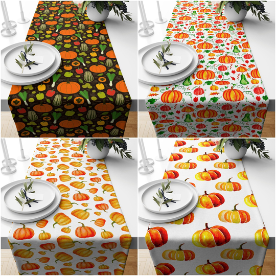 Fall Trend Table Runner|Pumpkin Runner|Orange & Yellow Pumpkin Home Decor|Farmhouse Style Tabletop|Housewarming Runner
