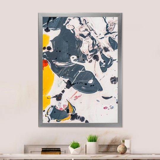 Designart 'Black And Yellow Color Spatters' Modern Framed Wall Decor