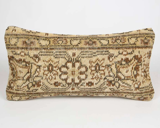 Pillow Sham in Bosporus Antique, Chair Kilim Cover, Handmade Rug Cushion 10 X 20 Square Natural Wool, Cotton Back + Zip