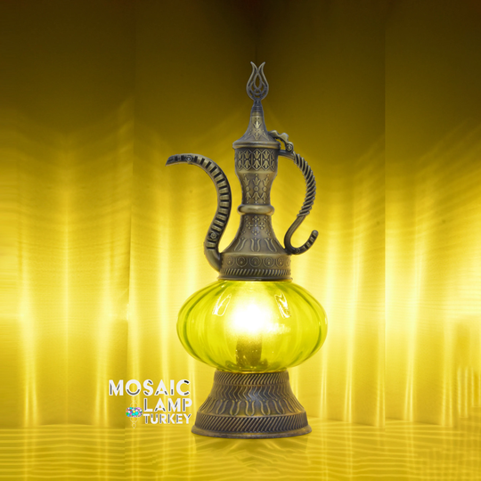 Teapot Ramadan Table Lamp For Kitchen Home Decor, Pitcher Shape Turkish Colorful Desk Light, Unique Traditional Glass Lampshade, Ibric