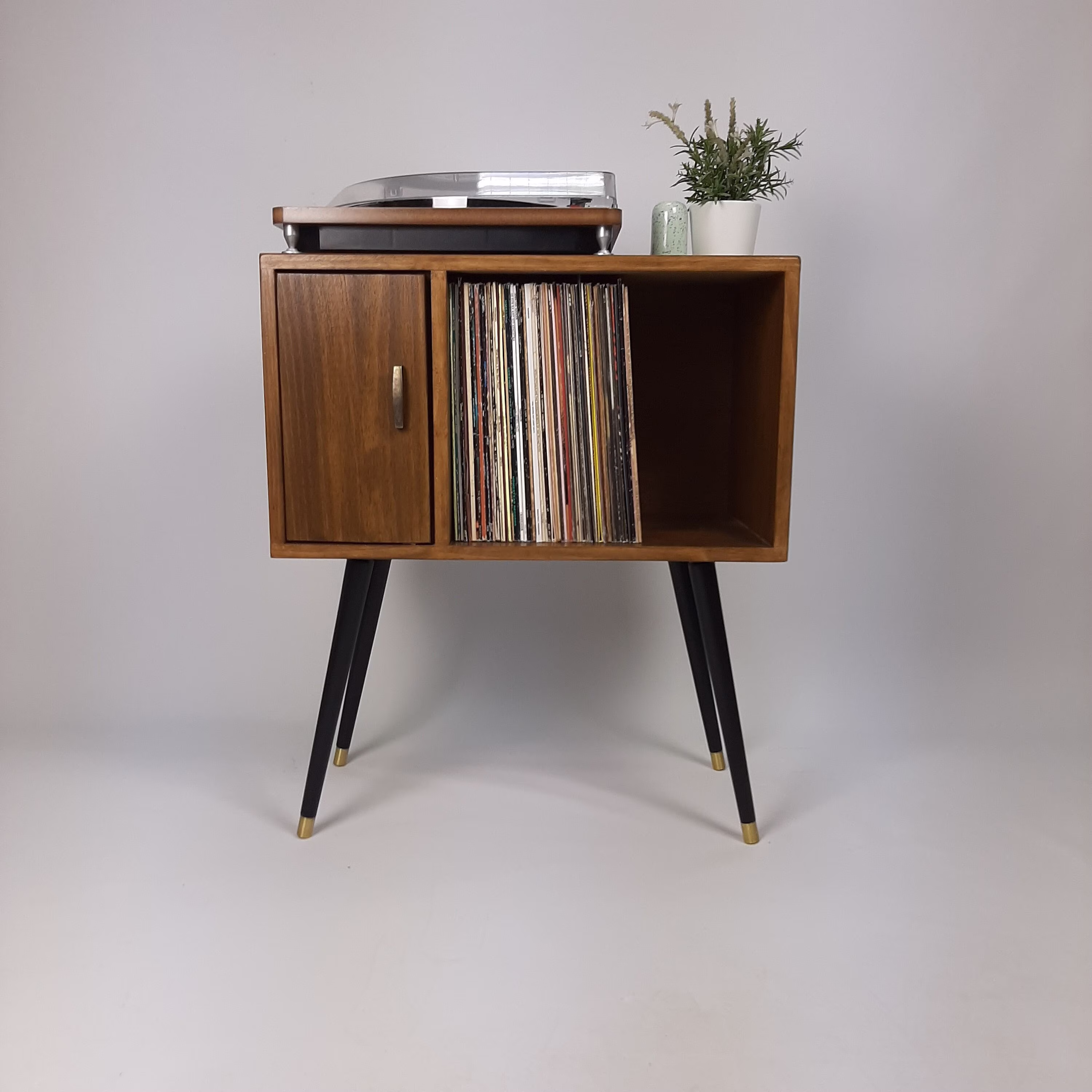 Compact Classic Sideboard With Brass Handle | Media Console Black Legs Mid Century Modern Design