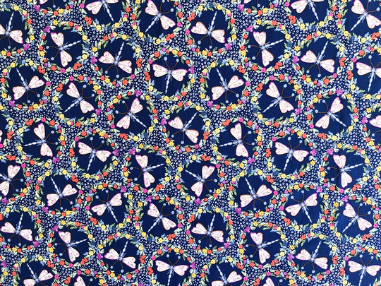 Dragonflies & Small Flowers Blue Quilting Cotton Fabric By 1/4 Or 1/2 Yard, Fat Quarter