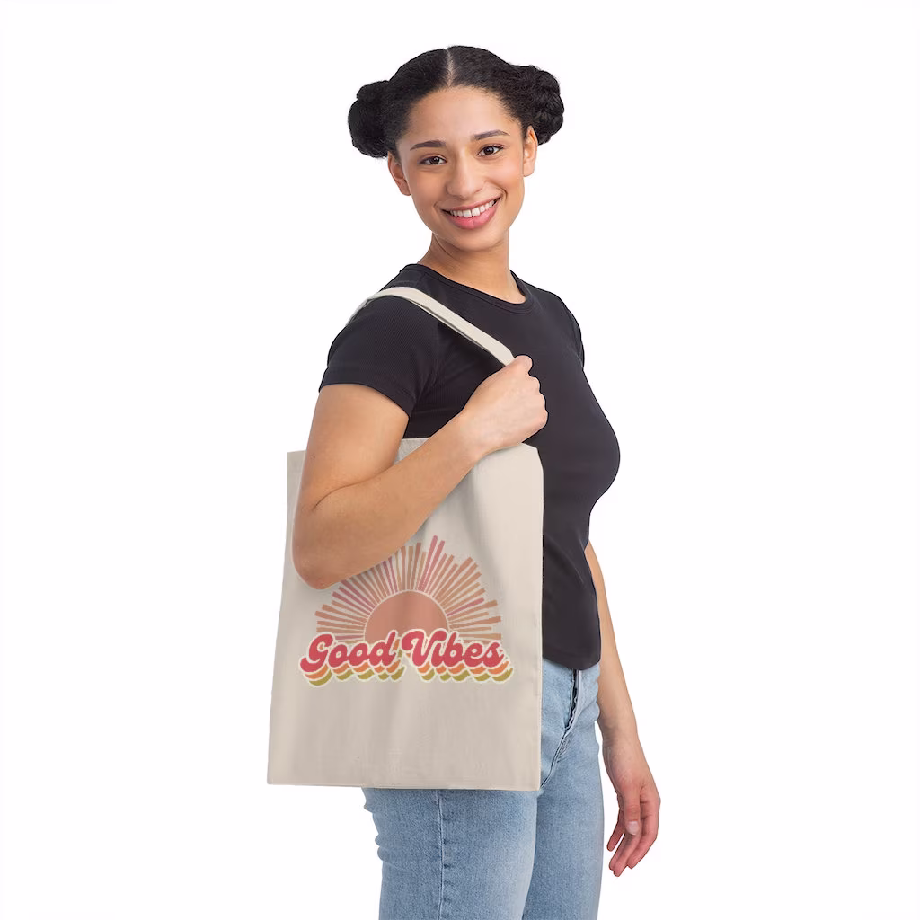 Vintage Port Authority® 70's Inspired "Good Vibes" Canvas Tote | Retro Bag, Shopping Bag, Gym Teacher Back To School Bag