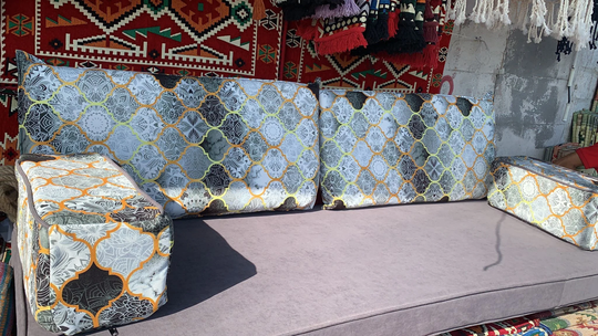 Gray Blue Arabic Style Majlis Floor Sofa Set, Seating Sofa, Bohemian Furniture, Living Room Sofa, Couch, Oriental Seating