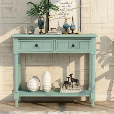Wood Storage Sideboard With Two Drawers And Bottom Shelf