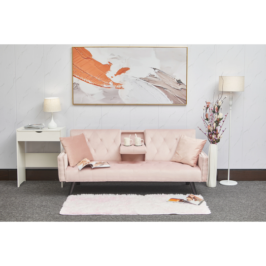 Sofa Bed Velvet Padded Seat Convertible Futon Sofa Adjustable Backrest Loveseat