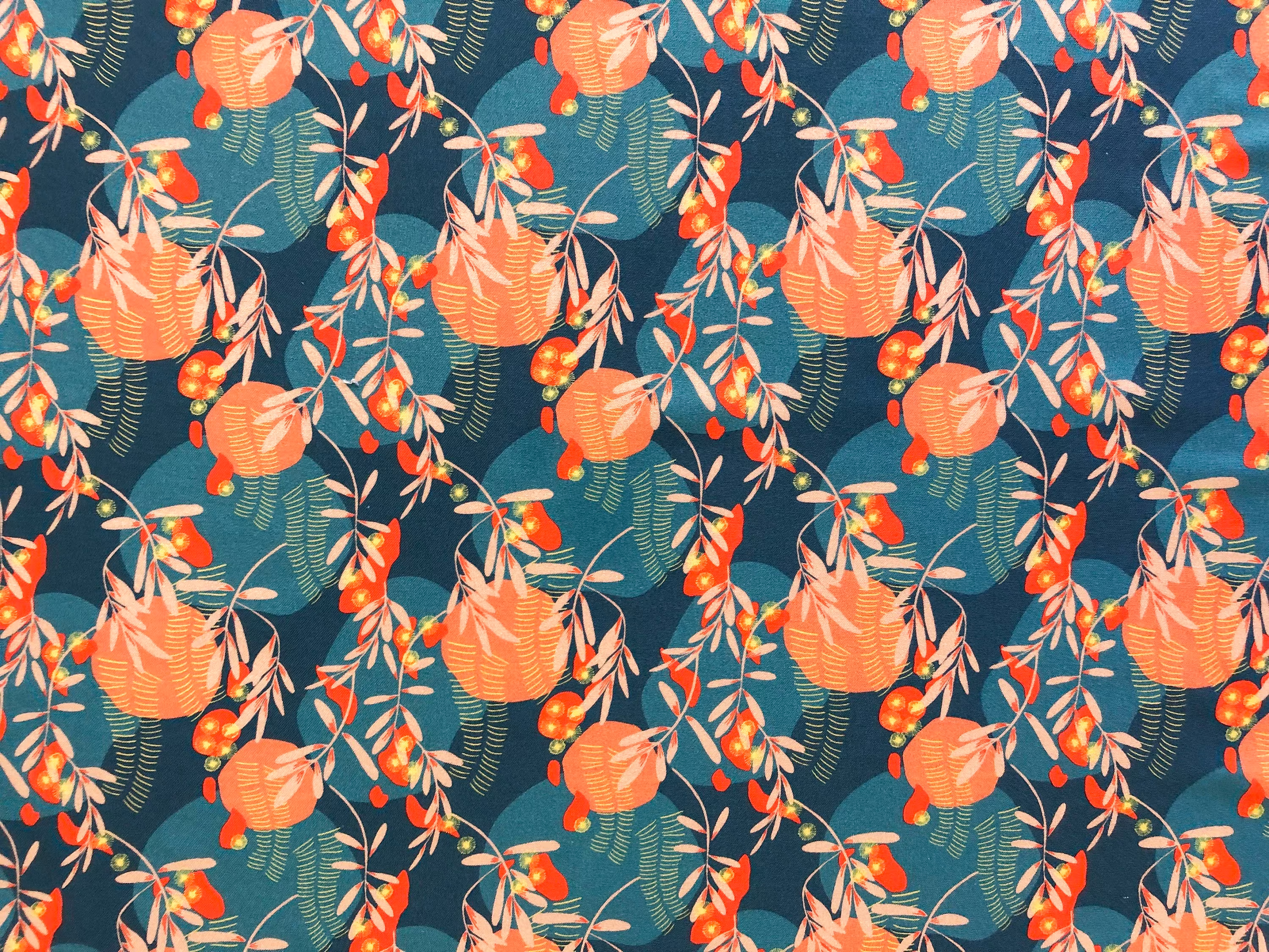 Wattle Flower Blooming Teal Blue Floral Quilting Cotton Fabric By 1/4, 1/2 Yard Or Fat Quarter, Australian Native