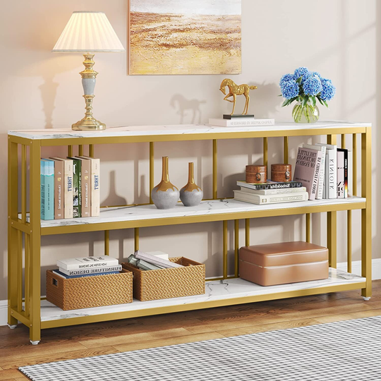 70.9" Sofa Table, 3-tier Narrow Long Sofa Table with Storage Shelves - 70.86" L * 11.81" W * 35.43" H