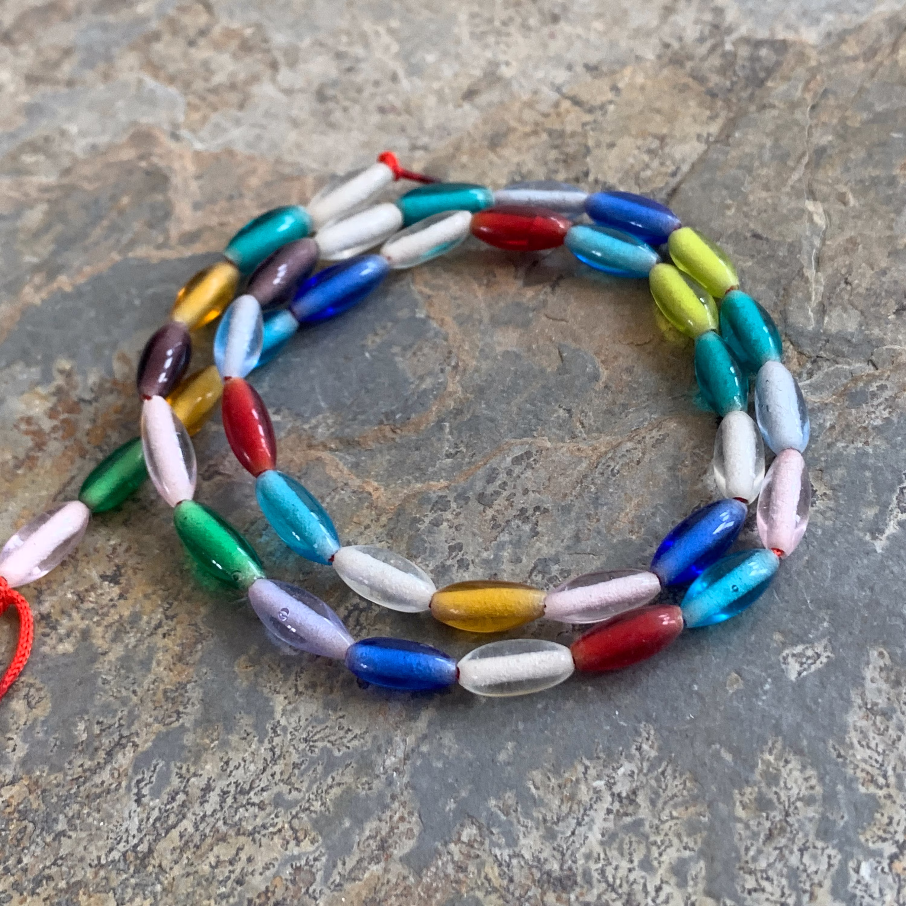 Mixed Colors Glass Tube Beads, 9 X 4mm, 14 Inch Strand
