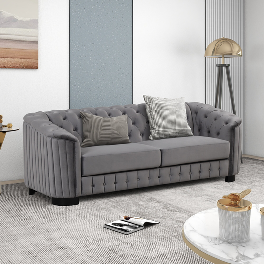 Velvet Upholstered 3 Seater Sofa Couch Sofa, Modern Button Tufted Back Sofa