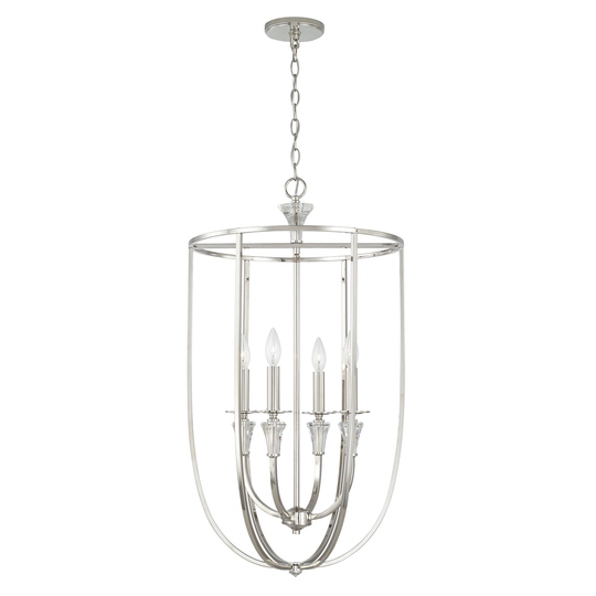 Laurent 18" 4-light Polished Nickel Foyer Pendant w/ Crystal Bobeches
