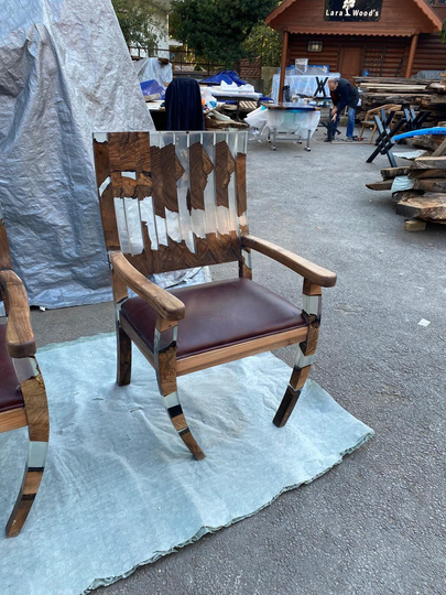 Walnut Epoxy Chair, Handmade Resin Dining Room Wooden Chair