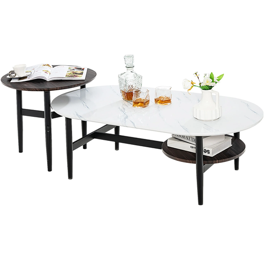 Costway Modern Coffee Table Set of 2 W/Faux Coffee Table & Nesting - See Details