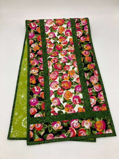 On Salequilted Summer Dining Table Runner, Pink Peach Red Poppies Roses, Spring Reversible, Flower Garden, Coffee End Nightstand