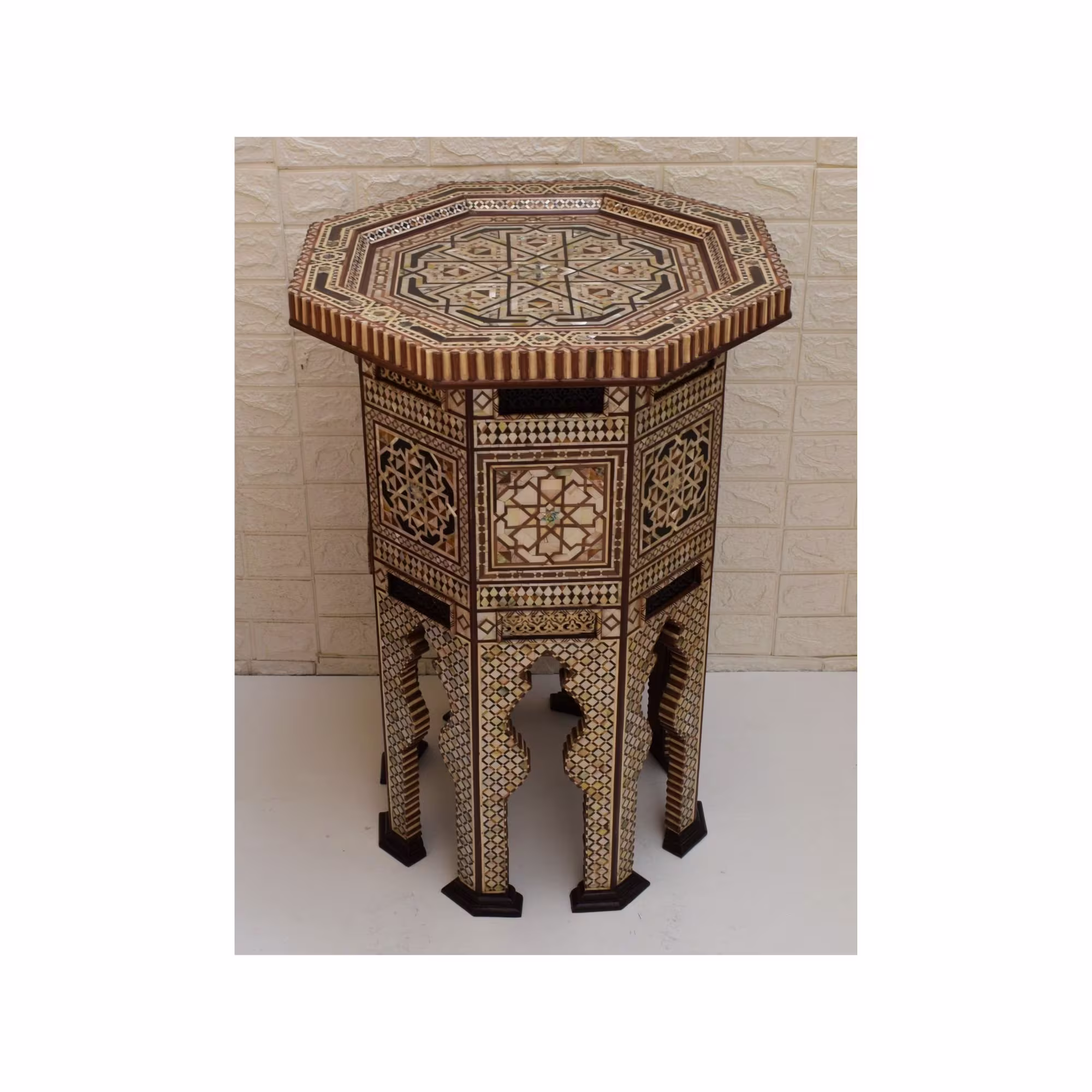 Large Moroccan 31" Height Wood Side Table, Coffee & End Mother Of Pearl Inlay Entryway Table, Morocco Living Room Furniture Home Decor