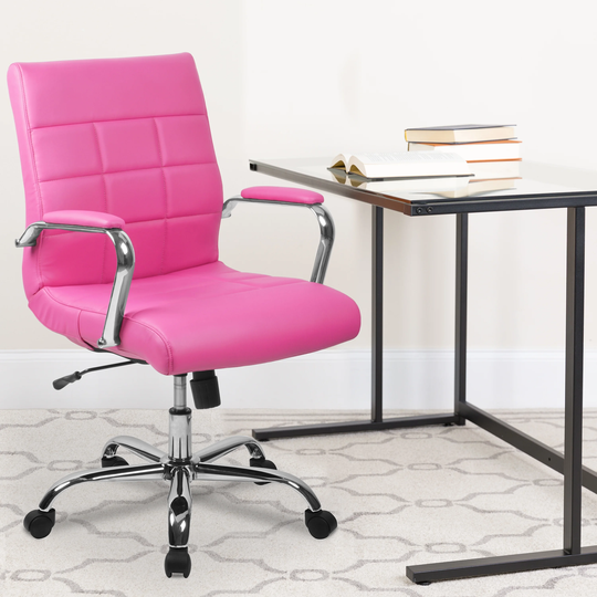Mid-Back Green Vinyl Executive Swivel Office Chair with Chrome Base and Arms