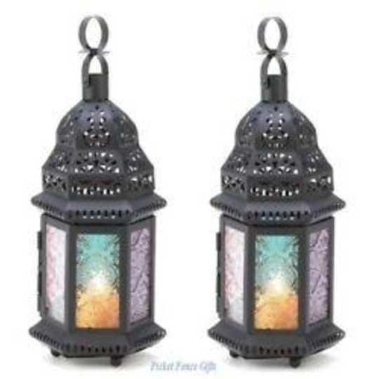 Set of 2 Colorful Candle Lanterns - Multi-Color