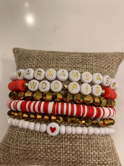 Arkansas Gameday Heishi Stackable Bracelets - Set Of 6