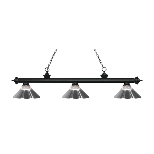 Avery Home Lighting Riviera Matte Black 3-light Island/Billiard Clear Ribbed Glass and Brushed Nickel-finished Light