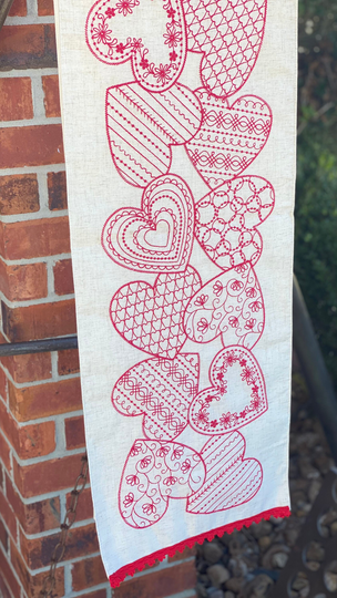 Valentine Table Runner, Decor, Heart Valentines Day Table Runner, Red & White Custom Runner