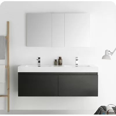 Senza 59" Wall Mounted Double Bathroom Vanity Set with Mirror