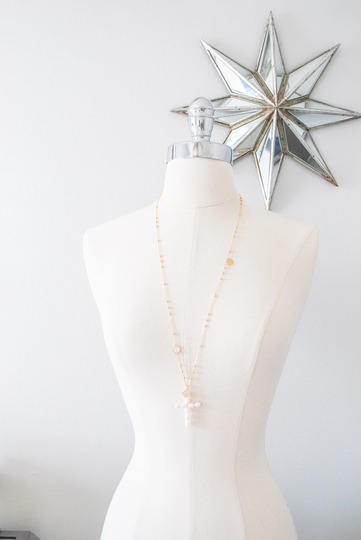 Pearl Necklace, Gold Cross Necklace, Long Necklace, Cross Necklace, Beaded Necklace, Pearl Necklace, Gift For Her, Statement Necklace