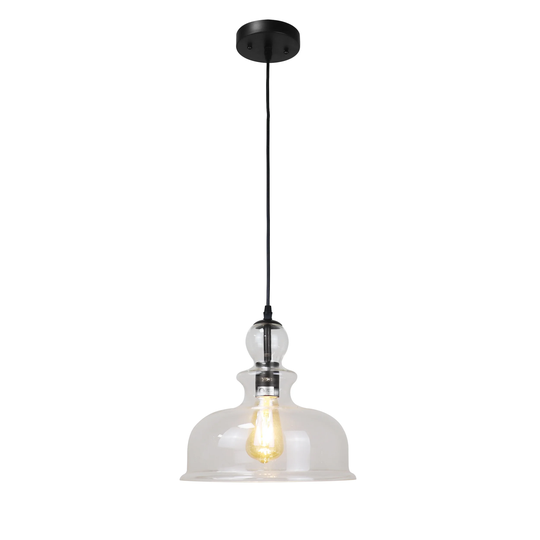 1-light Clear White Glass w/ Matte Black Hanging Pendant