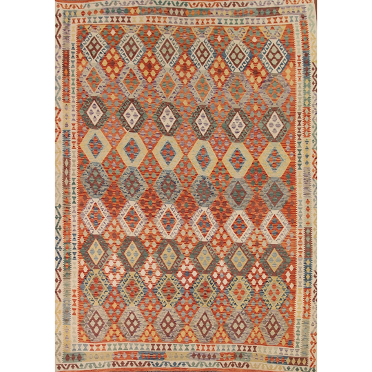 Geometric Kilim Multi-Color Reversible Rug Hand-woven Wool Carpet - 10'8"x 13'1"